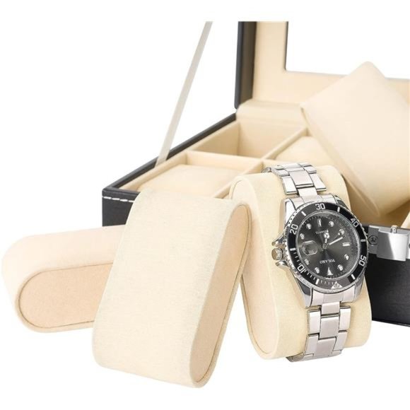 NEW - Watch Box Display Case Leather Jewelry Organizer with Glass Top - Picture 2 of 6